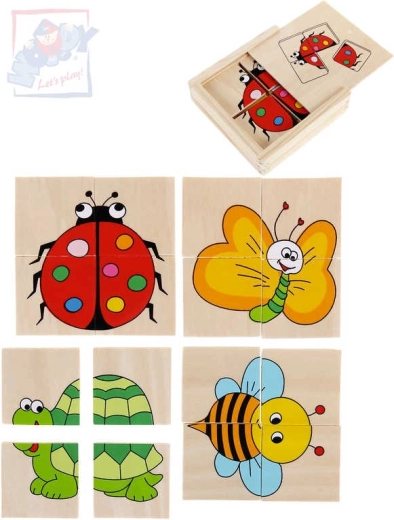 WOODY Minipuzzle in legno con animaletti 4 in 1