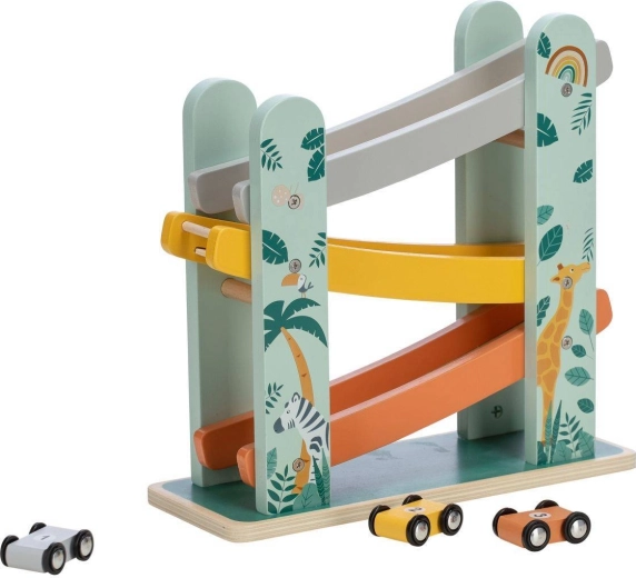 Free2PLAY pista da corsa in legno a cascata con 3 automobiline