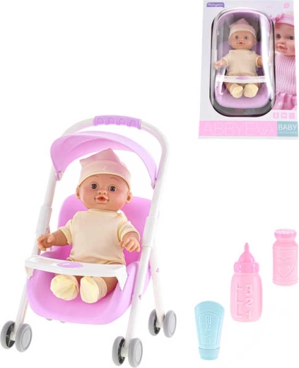 Bambola bebè nel passeggino con suoni e accessori 24 cm