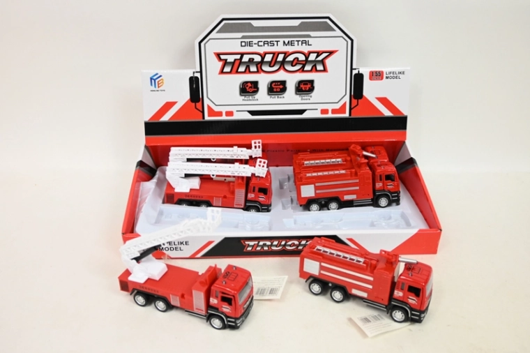 Camion dei pompieri a retrocarica (pull-back) – modello in metallo e plastica