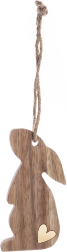 Decorazione in legno da appendere con coniglio marrone 10 cm