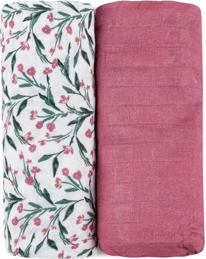Petite&Mars fasce in mussola di bambù Misty pink meadow 2 pz 120 × 120 cm