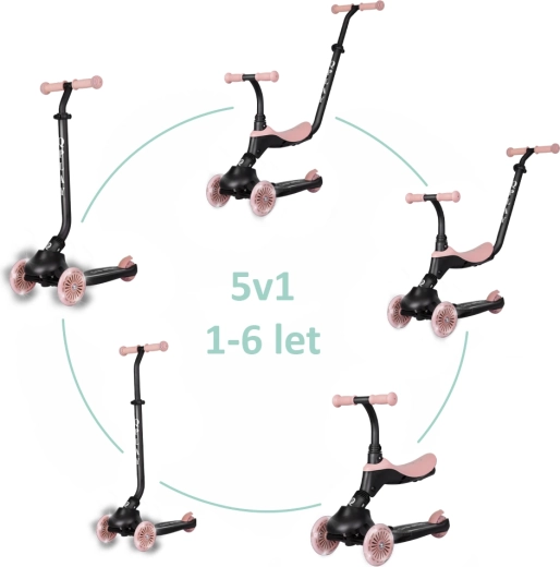 Qplay Sema Evo monopattino per bambini e cavalcabile con LED, rosa corallo