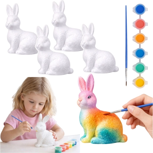 Coniglietti pasquali in polistirolo da dipingere con colori - 4 pezzi