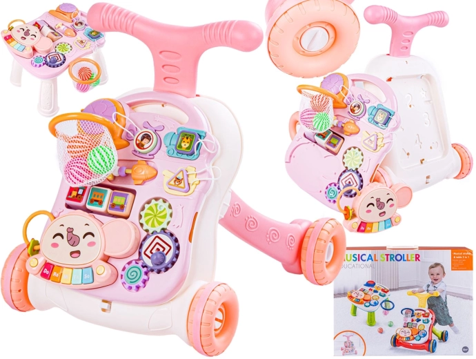 Girello musicale educativo e carrellino primi passi con attività bianco-rosa - 1 pezzo