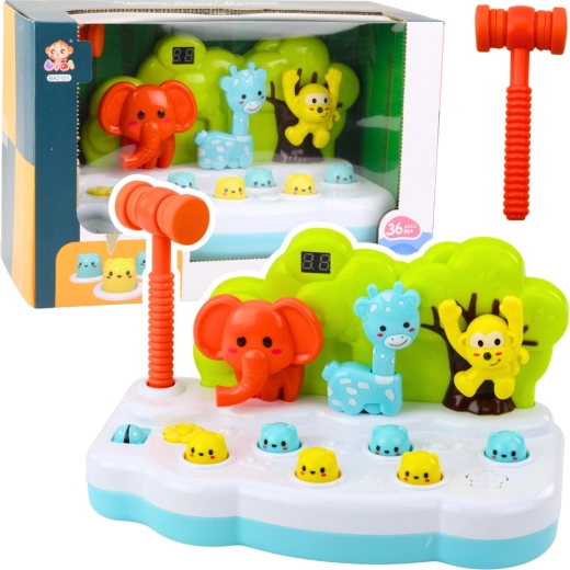Gioco per bambini di abilità Whack-a-Mole con animaletti e martelletto