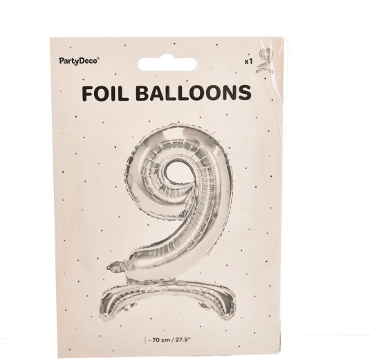 Palloncino in foil autoportante numero 9 argento 70 cm