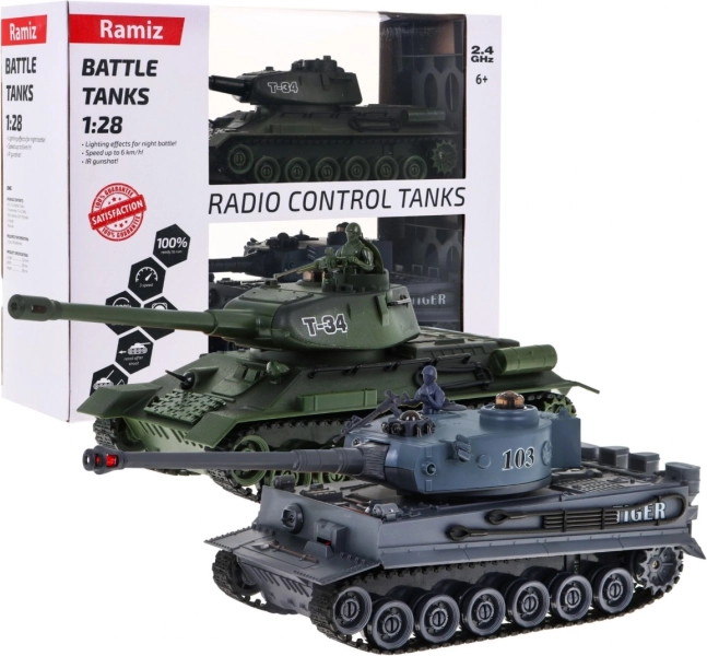 Carri armati radiocomandati T–34 vs Tiger in scala 1:28 – set da battaglia 2,4 GHz