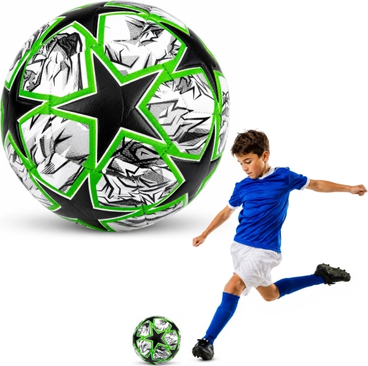 Pallone da calcio da allenamento misura 5, nero-verde, 22 cm