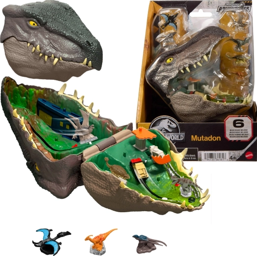 Set di gioco compatto Jurassic World Micro Avventure Mutadon con 6 micro-figure