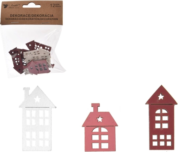 Casetta decorativa in legno rosa-bianca 4 cm (12 pz)