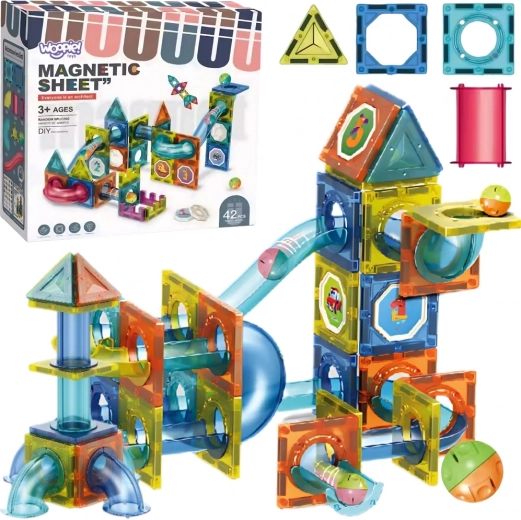 Woopie costruzioni magnetiche 3D – pista per biglie, 42 pezzi