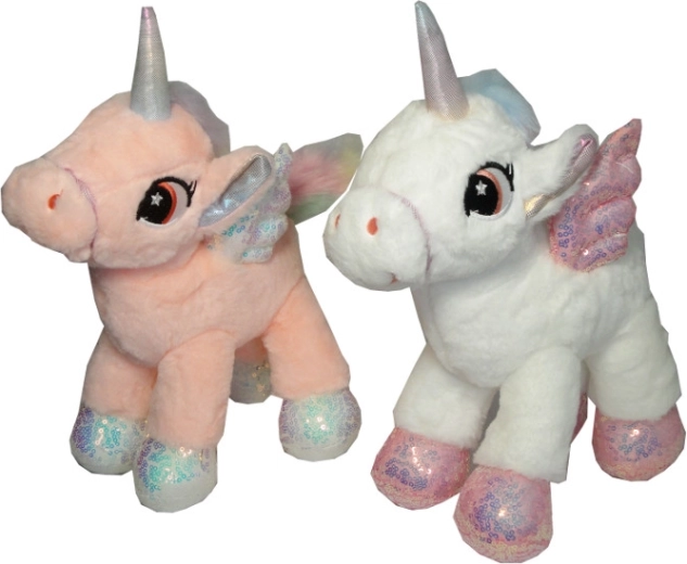 Unicorno di peluche con zoccoli e ali scintillanti