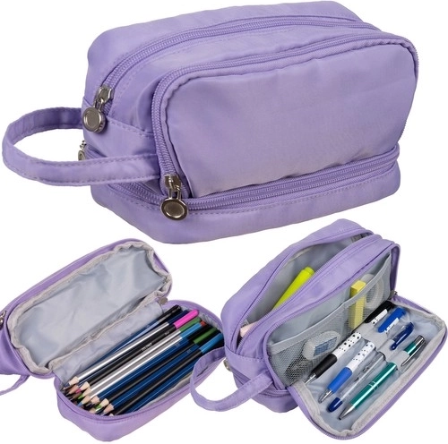 Grande astuccio scolastico viola - espandibile a tre scomparti