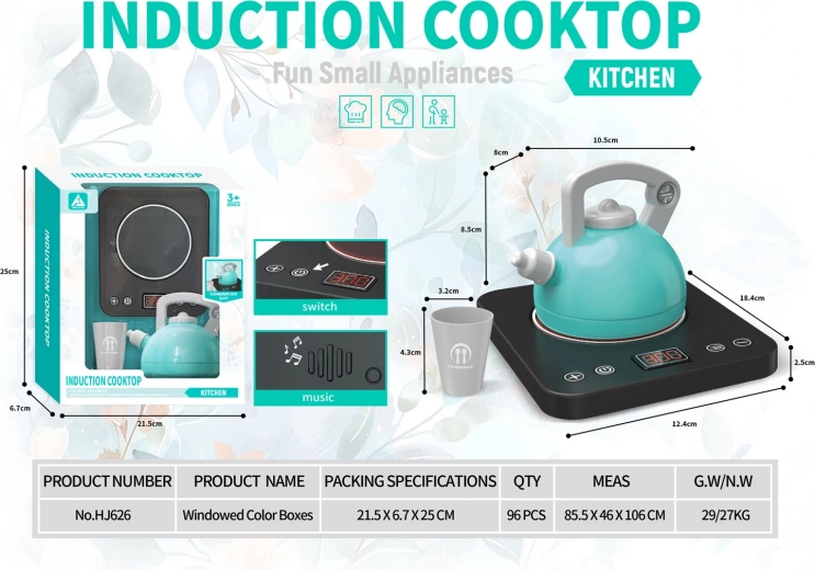 Piastra a induzione interattiva per bambini con teiera e tazzina