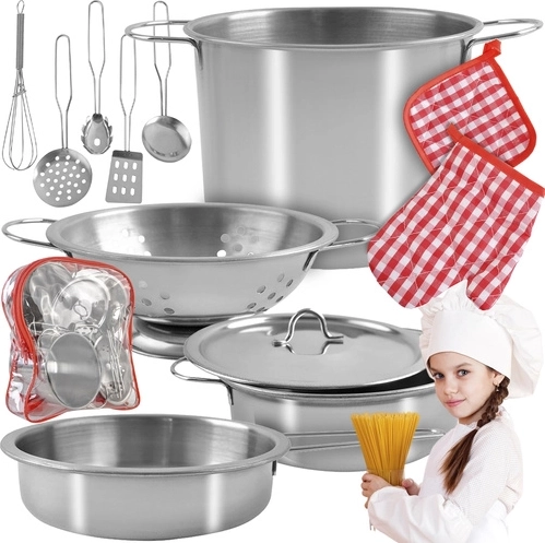 Set da cucina metallico per bambini in zainetto, 13 pezzi