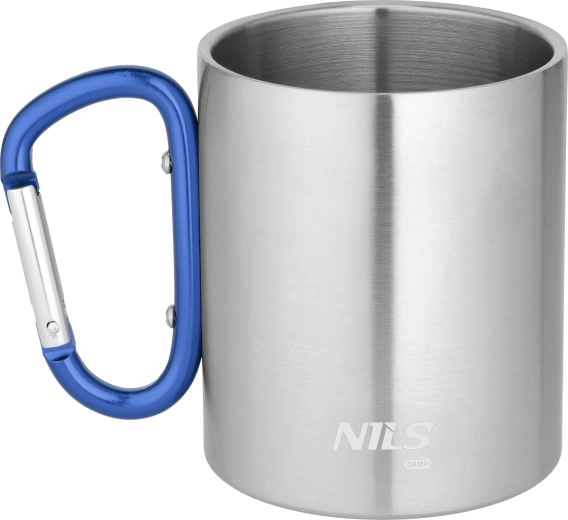 Tazza da campeggio Nils Camp con moschettone 300 ml blu