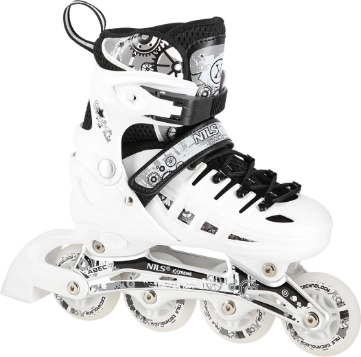 Pattini per bambini 4 in 1 NILS EXTREME bianchi – in-line, da ghiaccio e quad – S (31-34)