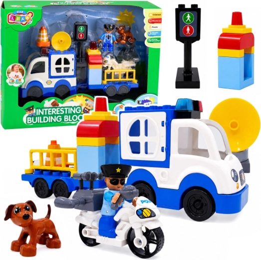Set di costruzioni della polizia cittadina con auto a frizione (a inerzia), personaggi e accessori