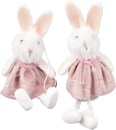 Coniglio decorativo in poliestere rosa/bianco 15 cm (2 varianti)