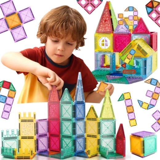 Set da costruzione magnetico 3D Woopie: castello e veicoli, 110 pezzi