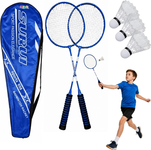 Set da badminton con 2 racchette, 3 volani e custodia – blu