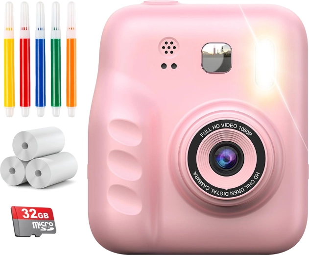 Fotocamera digitale istantanea per bambini Renew Force con stampante (12 Mpx, SD 32 GB) – rosa