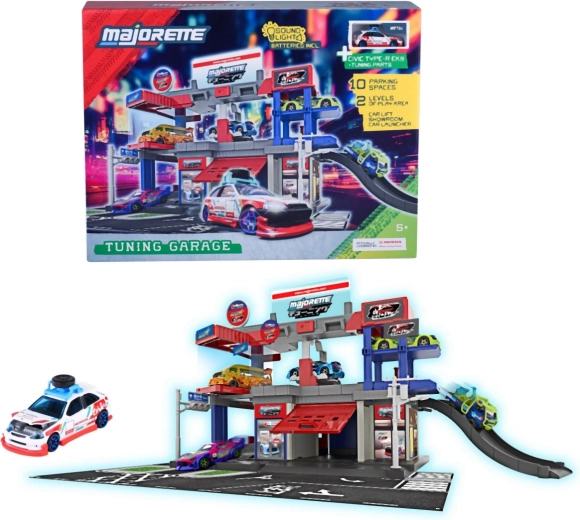 Garage interattivo a due piani per tuning Majorette con auto Honda Civic