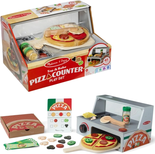 Melissa & Doug pizzeria in legno – banco pizza con forno e accessori (41 pz)