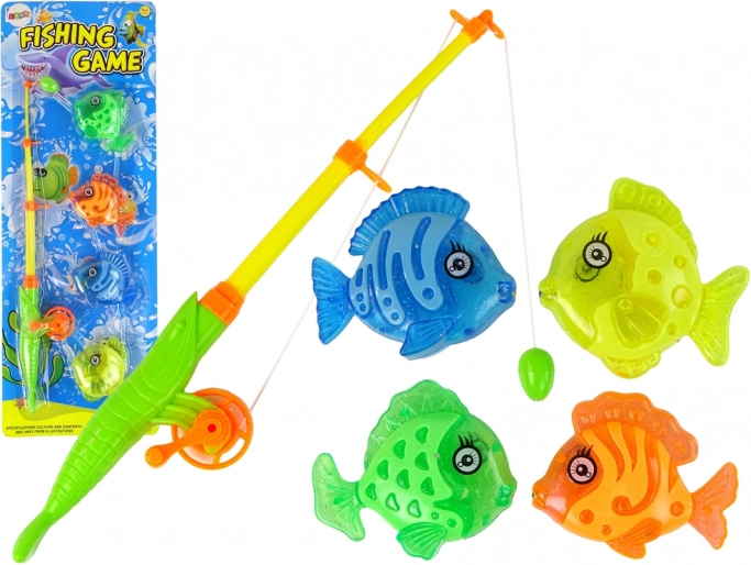Gioco di pesca con canna e 4 pesciolini magnetici