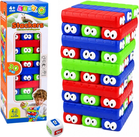 Gioco di abilità per famiglie Stackers – torre di cubi colorati con occhietti (30 pz)
