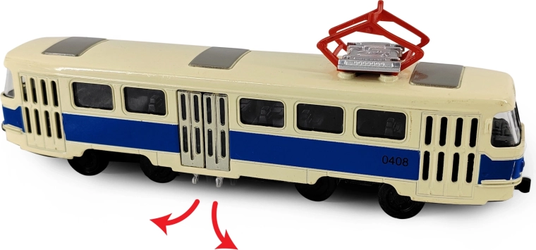 Tram storico T3 in metallo, blu, 16 cm