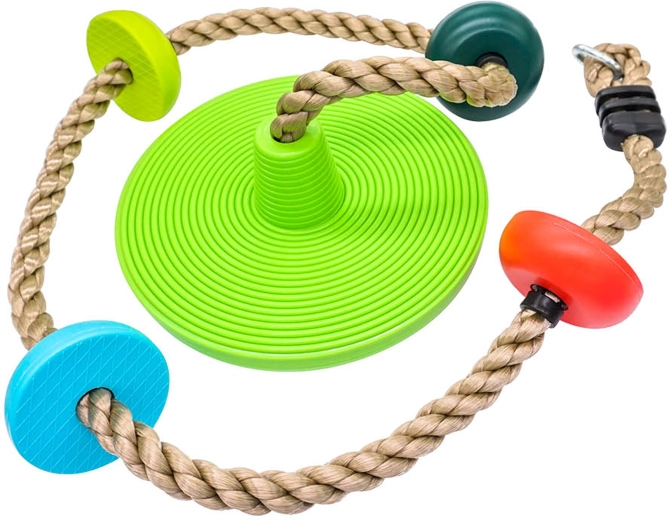 Corda da arrampicata con nodi colorati e seduta verde
