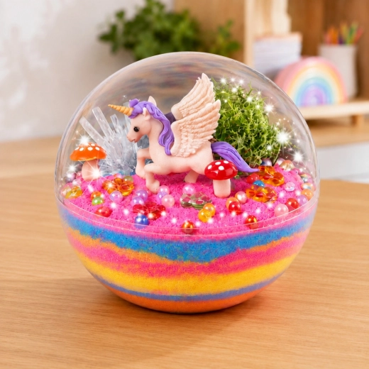 Decorazione finita con unicorno sotto una copertura trasparente