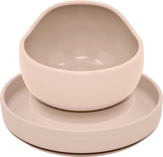 Set per la pappa in silicone Petite&Mars Take&Match, piatto e ciotola Desert Sand - 2 pezzi