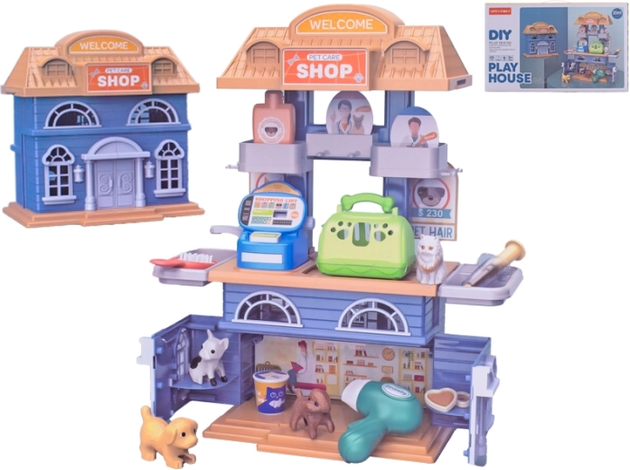 Casetta per animali e negozio 2-in-1 con accessori, 33 pz