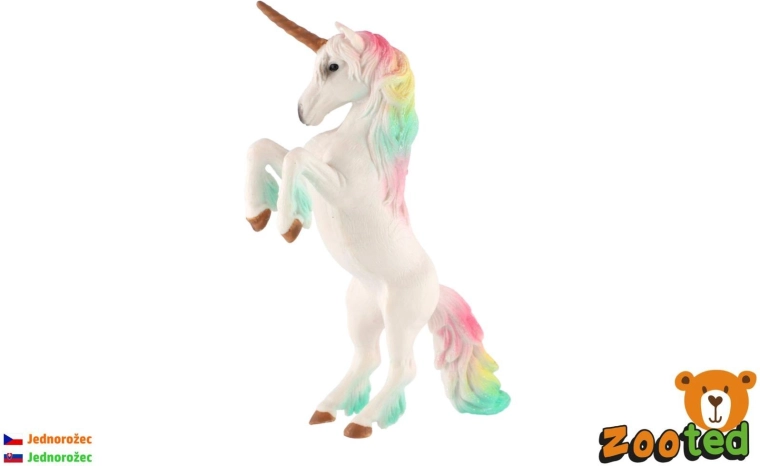 Unicorno bianco con criniera arcobaleno, 18 cm