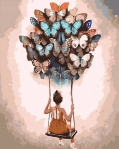 Norimpex dipingere con i numeri Donna che fluttua con palloncini 40 × 50 cm