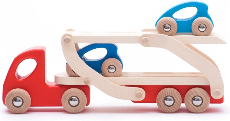 Autotrasportatore in legno Bajo con macchinine
