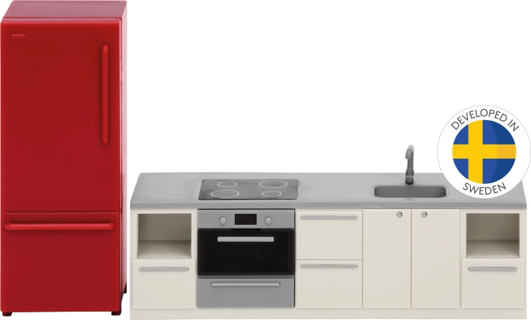Set cucina per casa delle bambole basic con frigorifero Lundby
