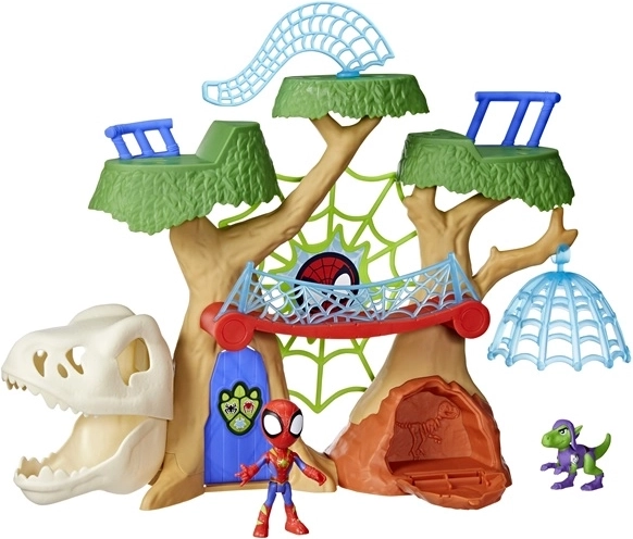 Gioco con le mini-figure di Spider-Man e del dinosauro