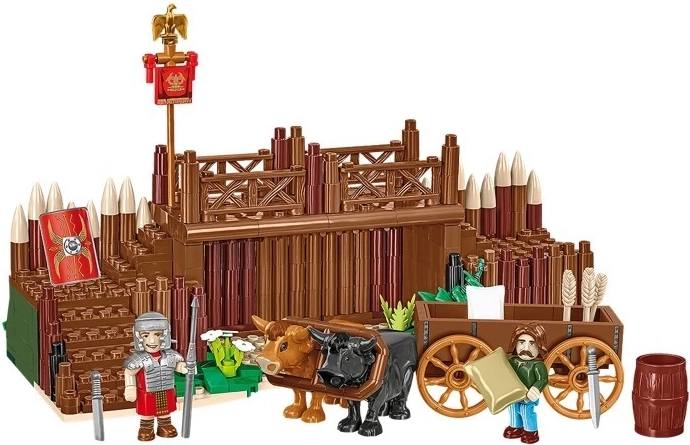 Minifigure di legionario e mercante gallico con carro e buoi