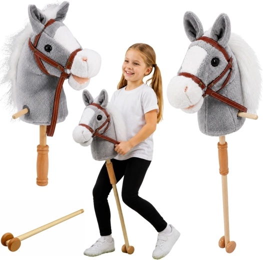 Cavallo a bastone Hobby Horse grigio 100 cm con suoni e ruote