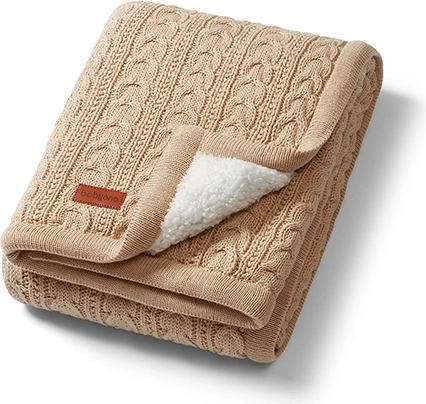 Coperta in cotone BabyOno con fodera in pile sherpa 75 × 100 cm marrone chiaro