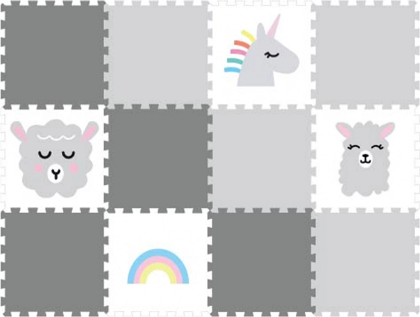 Puzzle in schiuma tappetino per cameretta Unicorno grigio, 12 pezzi