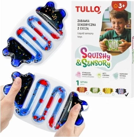 Pallina antistress sensoriale morbida con liquido blu e glitter