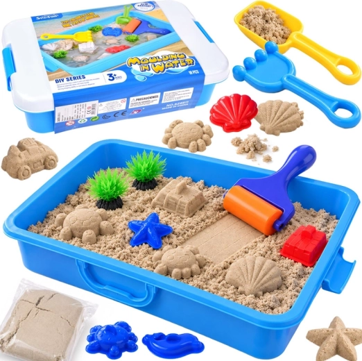 Sandbox per bambini con sabbia cinetica, stampini e accessori