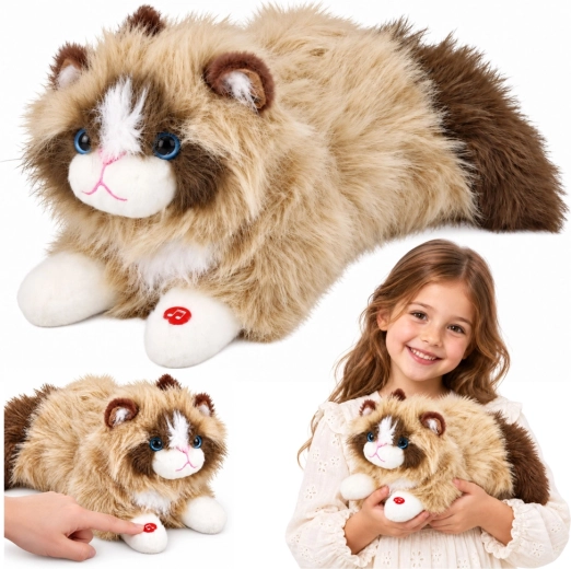 Gatto di peluche interattivo beige con miagolii 40 cm