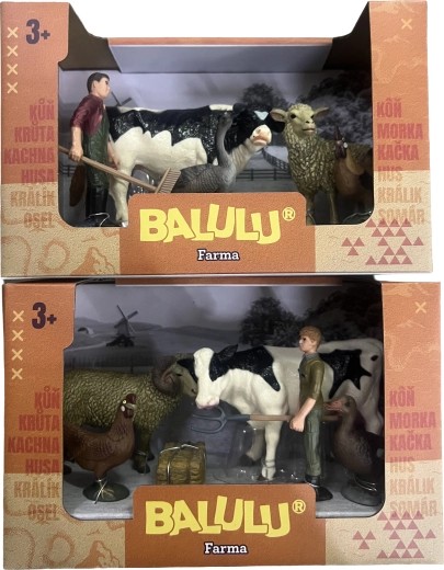 BALULU set da gioco con mucca, animali da fattoria e contadino - 1 pezzo