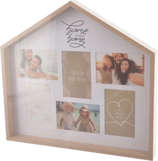 Cornice portafoto in legno a forma di casetta beige 47 × 4 × 43 cm